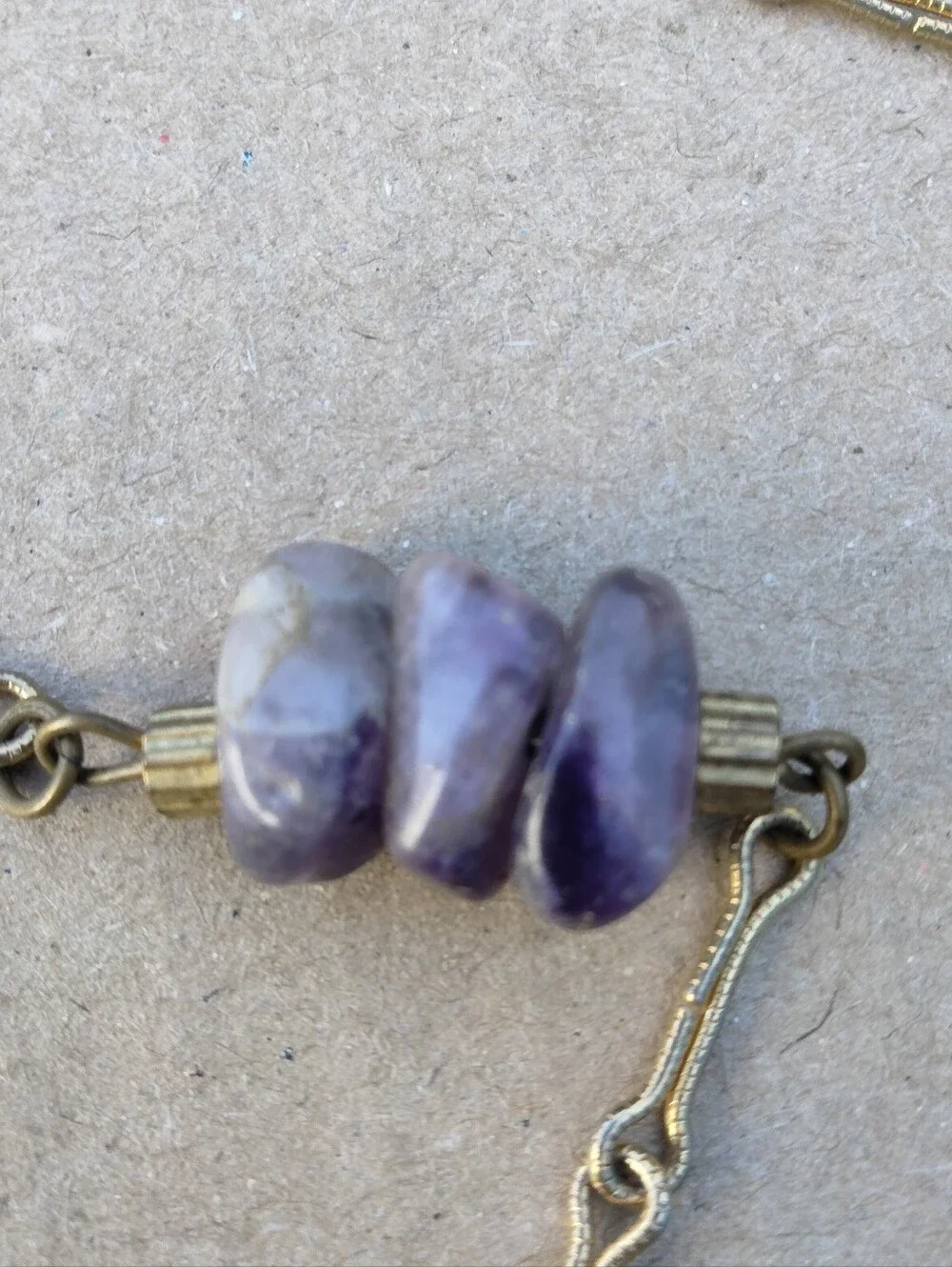 Vintage Gold Color Chain Necklace with Purple Amethyst Bead Accents